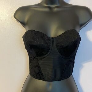 Bali 34C Black International Edition Strapless Floral Bustier Bra #94944 Vintage